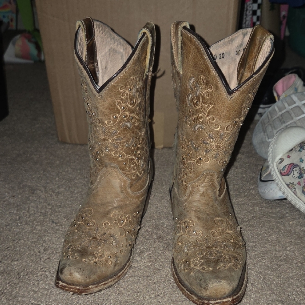 Kids Embroidered Brown Western Boots